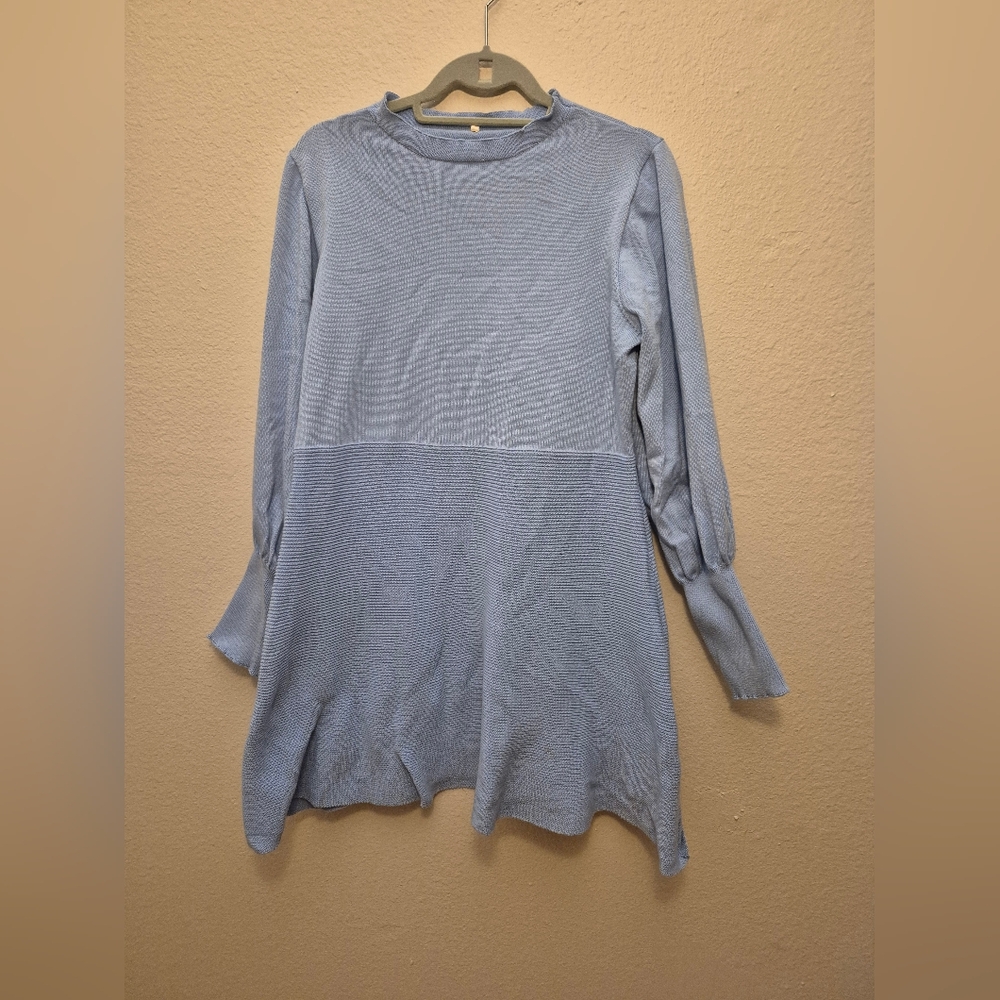 Elegant Long Sleeve Blue Sweater Dress
